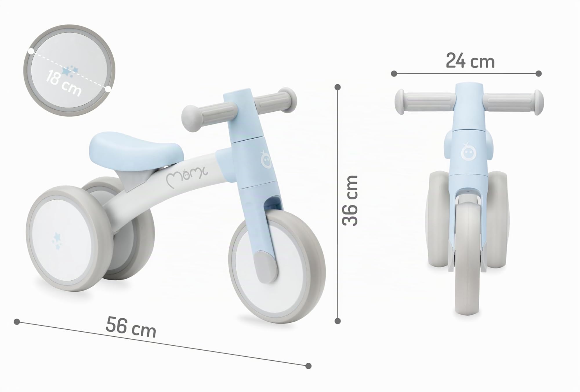 Triciclo senza pedali per bambini MoMi TEDI per bambine e bambini (peso massimo 25 kg), mini bicicletta senza pedali con ruote in plastica resistenti alla foratura, telaio in metallo leggero - 1,2 kg