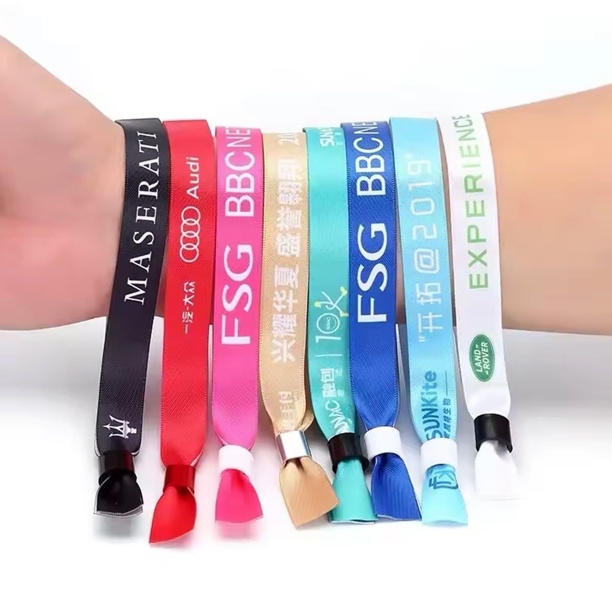 Personalisierte Handgelenk-Armbänder, 50 oder 100 Stück, Stoff-Armbänder, Einwegartikel, für Veranstaltungen, Konzerte, Partys