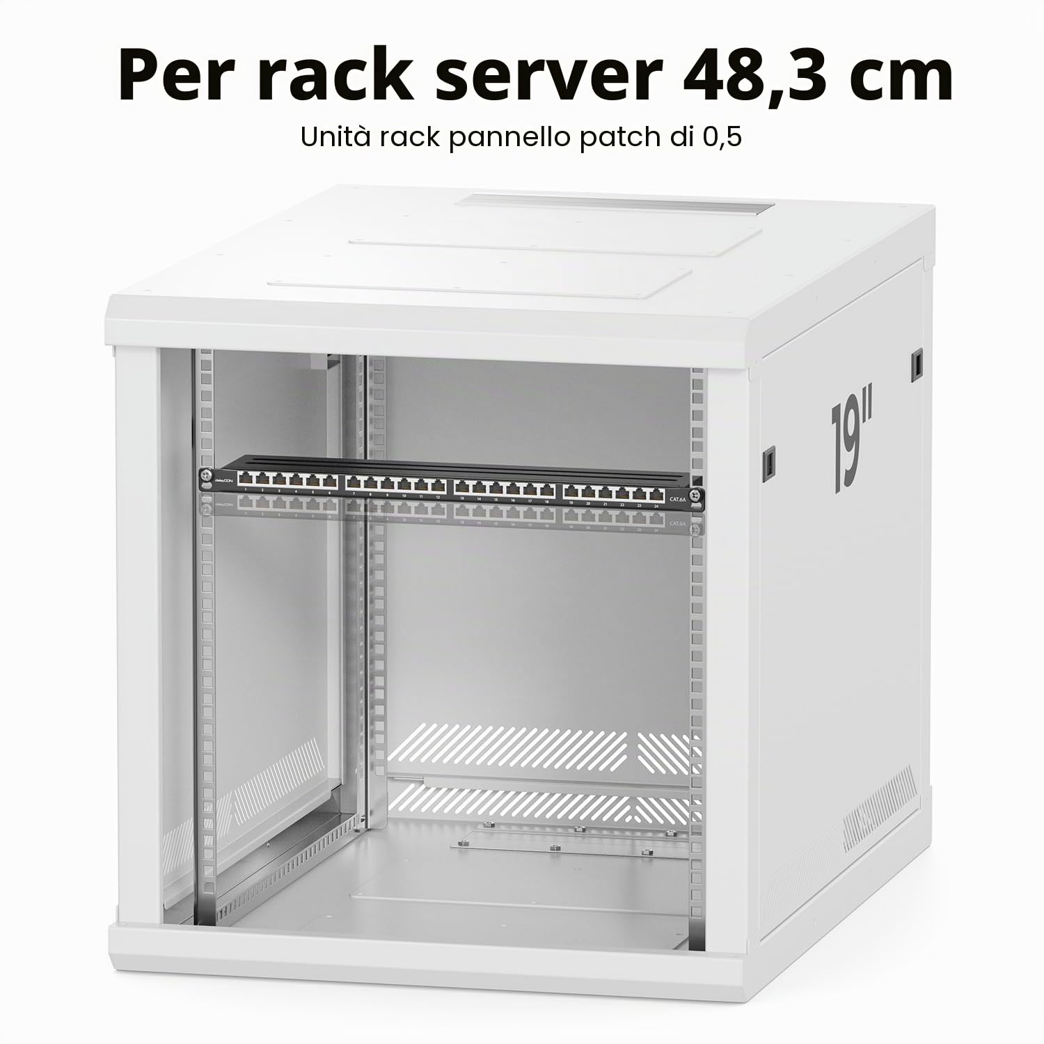 deleyCON Patch Panel 0,5 Unità Cat 6a Mini 24 Porte - Desktop Montaggio a Rack 19 Pollici Server RJ45 Schermato TIA568A TIA568B - Nero
