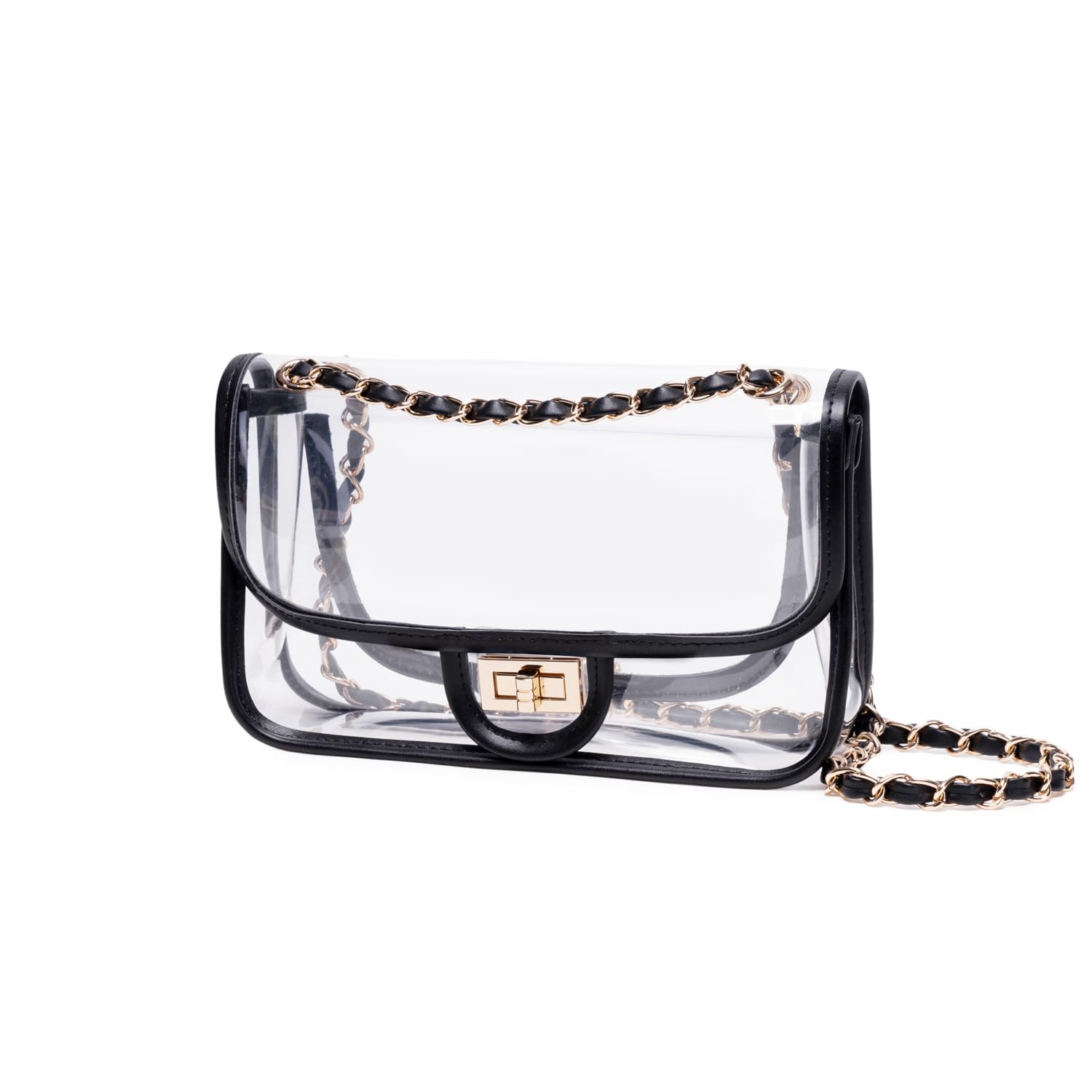 Transparente PVC-Handtasche für Damen, mit Kette, Stadion-zugelassen, durchsichtige Tasche, durchsichtig