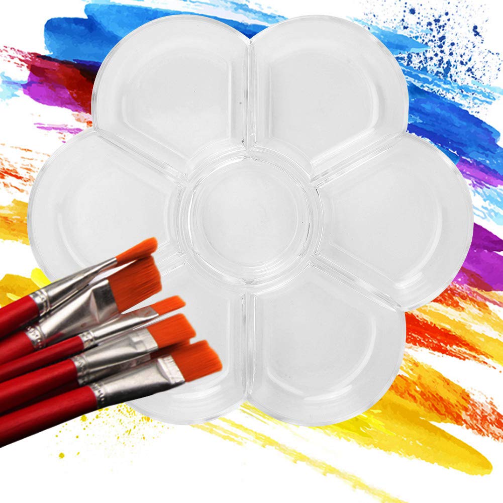 Yuecoom Painting Palette, 7 Holes Plum-Shaped Palette Art Drawing Painting Tray for Gouache Oil Watercolor Painting Mixing(Transparent)