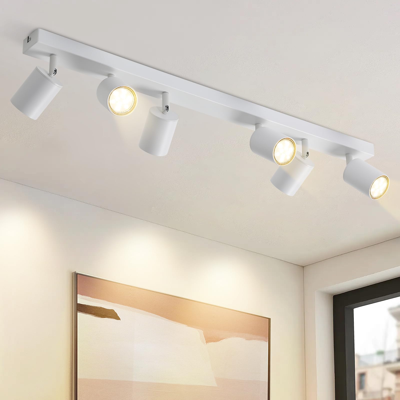 ZMH Plafoniera LED Bianco Faretto a soffitto: Lampadario a soffitto 6 fiamma a LED GU10, girevole di 330°, Lampada da soffitto moderna stile industriale Applique da parete, senza lampadina