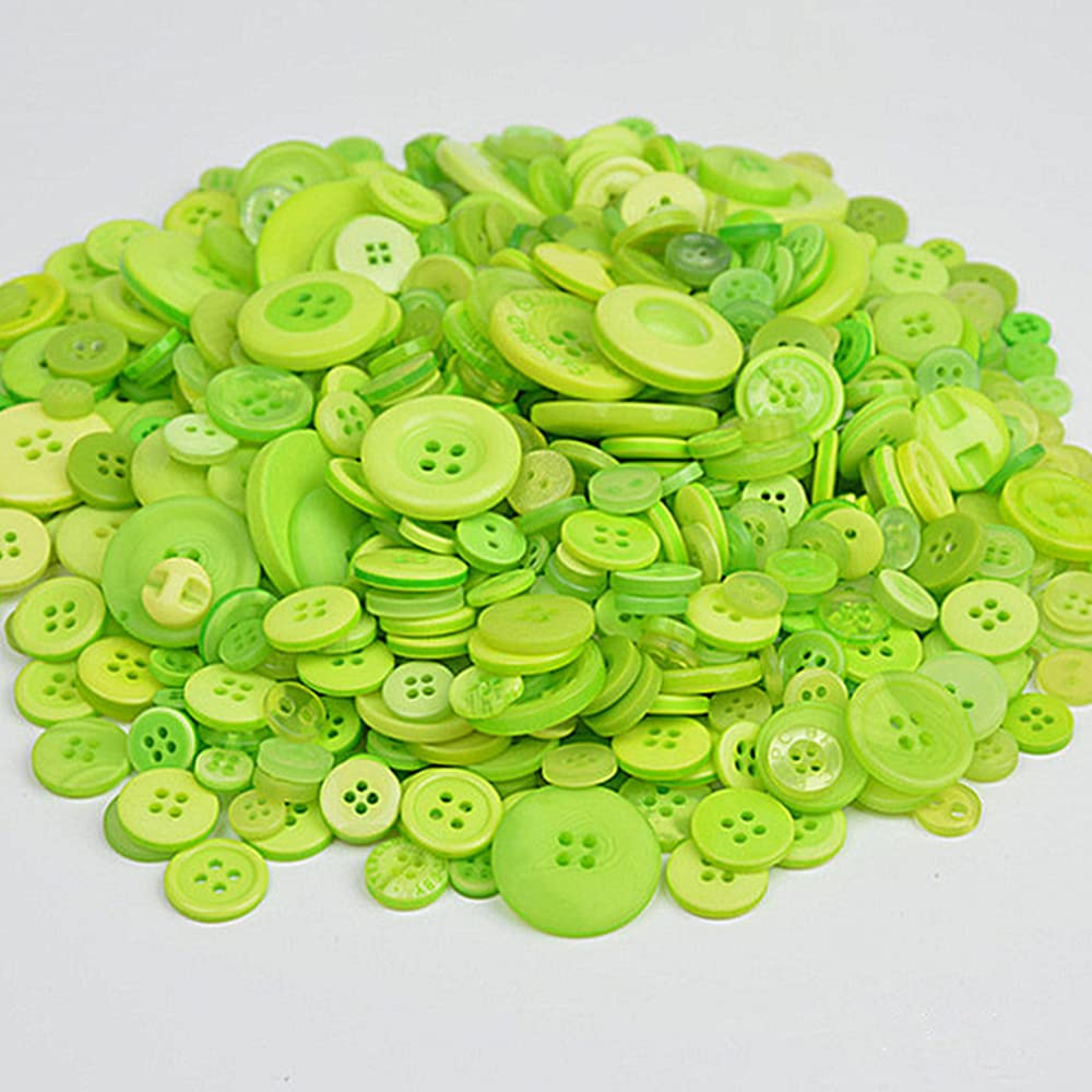 Niangzi Sewing 1200pcs Assorted Color Resin Buttons 2 and 4 Holes Round Craft for Sewing DIY Crafts Children's Manual Button Painting,DIY Handmade Ornament (Green)