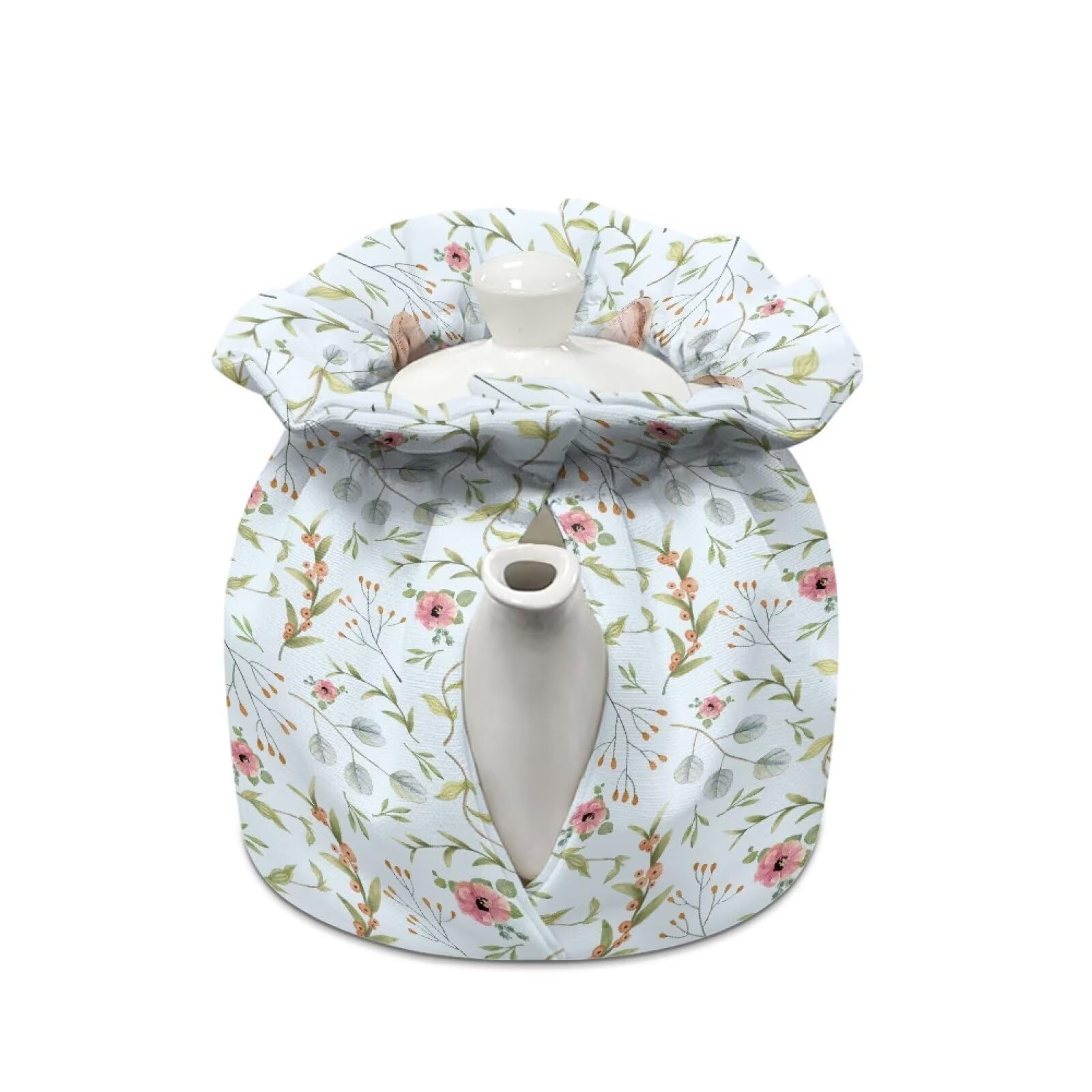 Generic Sweet Bunny Tea Pot Cozies Dustproof Breakfast Pot Lid Portable Washable Kitchen Home Decorative Insulation and Keep Warm Both Sides Drawstring Tea Cozies