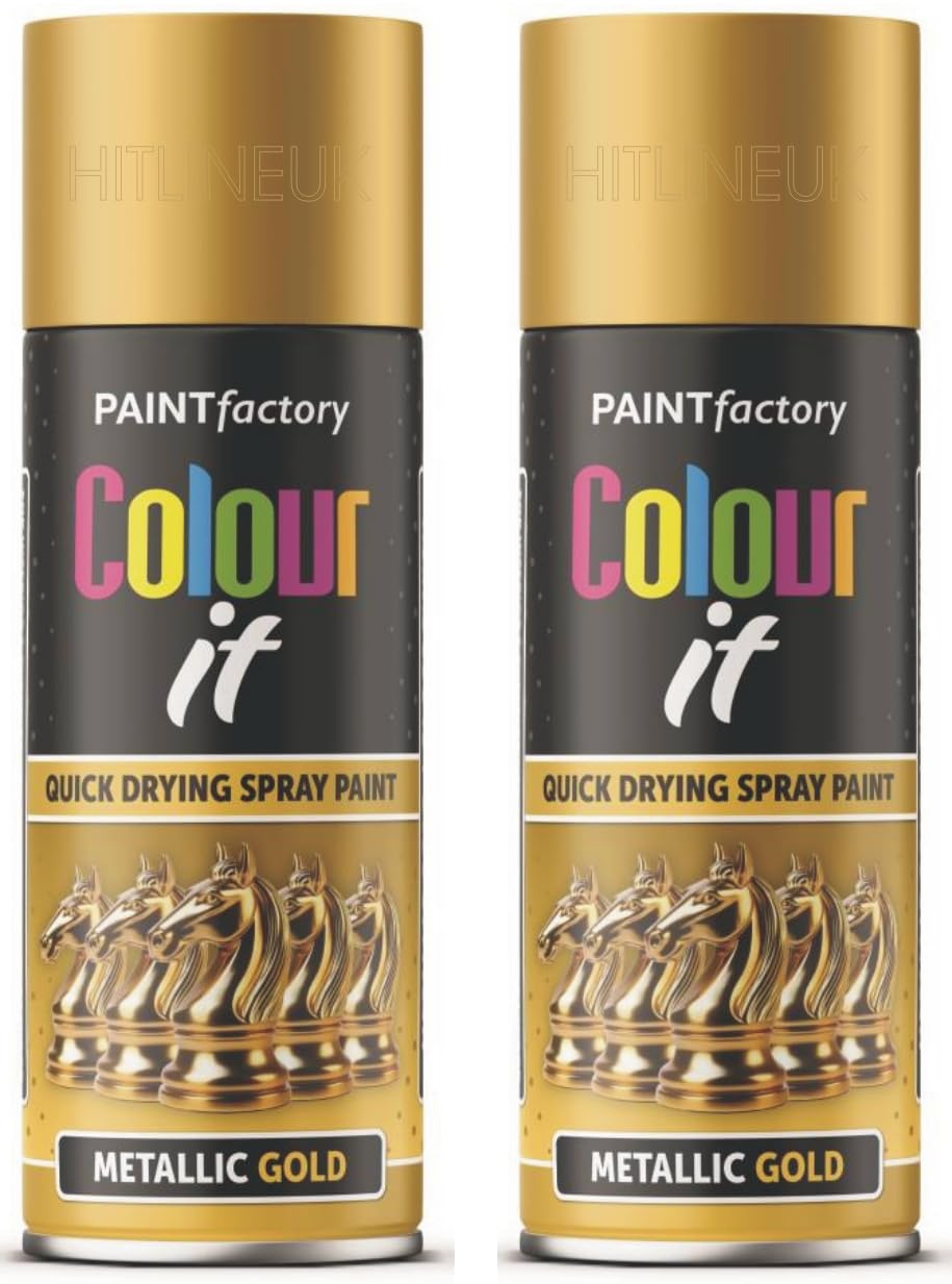 HitlineUK 2 x Metallic Shimmering Gold Spray Paint Interior & Exterior Aerosol Can 400ml