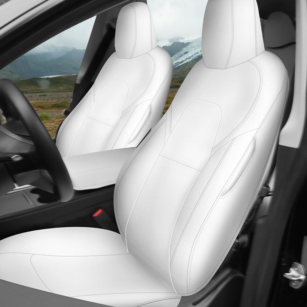 Photo 1 of Upgrade for Tesla Model Y Seat Covers Full Set Car for Tesla Seat Covers Model Y White 2020-2024 5 Seat Car Interior Cover Nappa Leather Comtom Fit Full Coverage Waterproof White