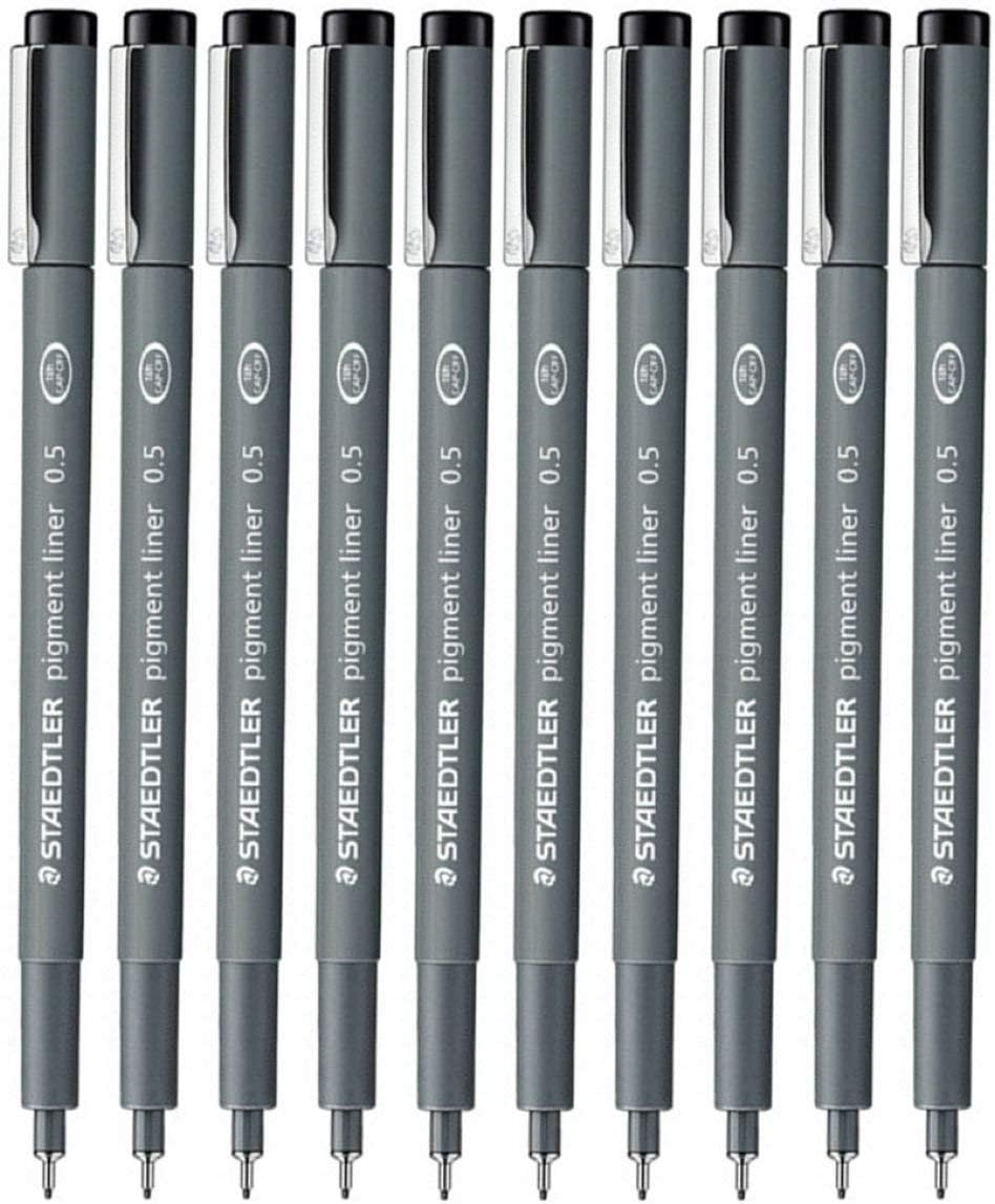 STAEDTLER Staedtler 0.5 Mm Pigment Liner Fineliner Sketching Drawing Drafting Pens Pack Of 10