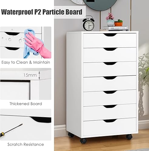 Miniatura 5 de Archivador de 7 cajones, archivador vertical de 34.5 pulgadas para oficina en casa, gabinete de almacenamiento debajo del escritorio con ruedas,