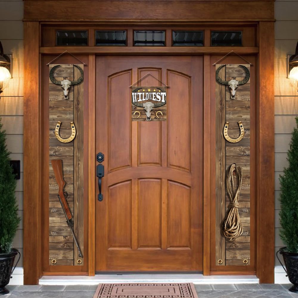 SUPERDANT West Cowboy Decorations Wild West Welcome Door Banner Party Decoration Set Cowboy Porch Sign Welcome Cowboy Banner Hanging Decoration for Western Cowboy Party Door - Image 4