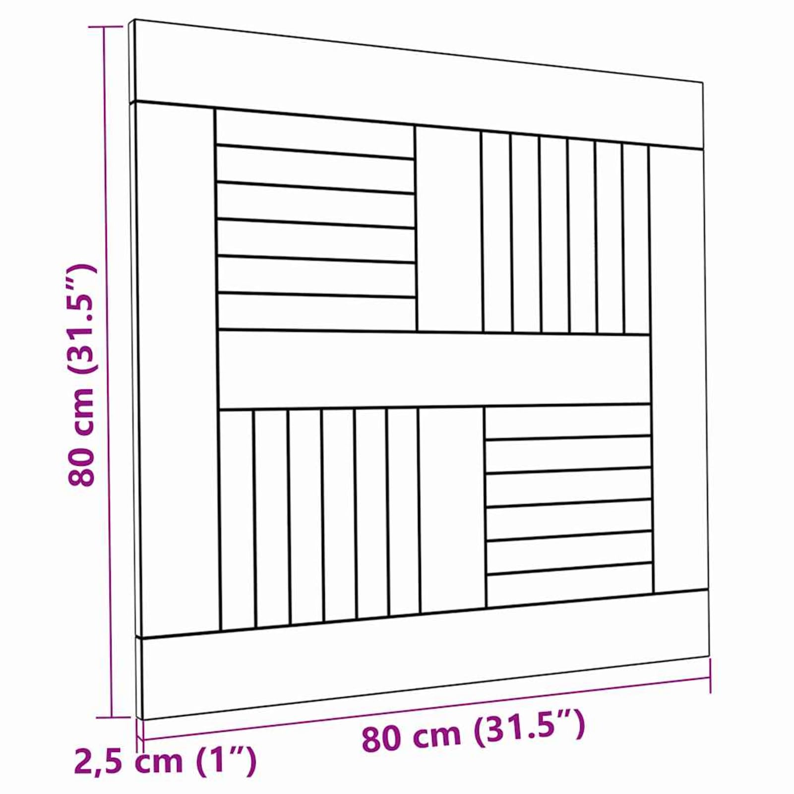 Gecheer Piano per Tavolo in Legno Massello di Teak Quadrato 80x80x2,5 cm con Doghe a 4 Direzioni, Finitura Levigata per Ristoranti, Hotel, Bar e Uso Domestico