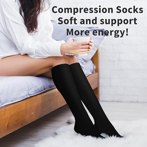 Miniatura 5 de COOLOVER 4 Pairs Compression Socks for Women & Men Circulation 15-20mmHg -Best Support for Nursing, Athletic, Cycling, Flight