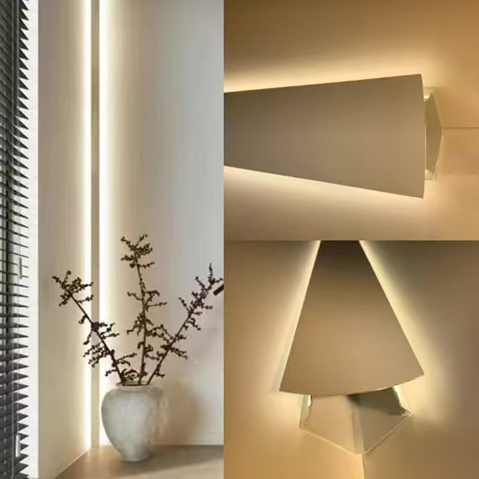Ceiling Wall Indirect Lighting LED Diffuser, Double Strip Crown Molding Profile Channel for Home Decor Drywall Hallways(1.1m/3.6ft)
