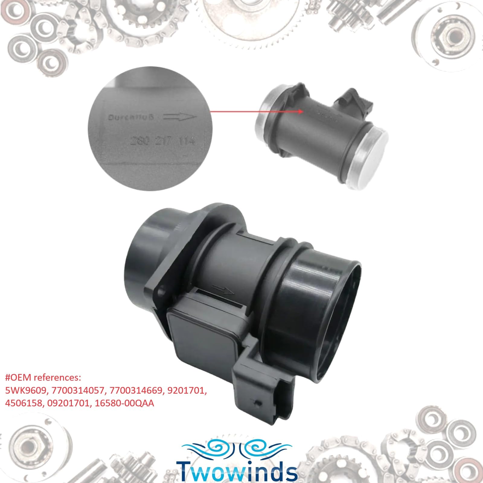 Twowinds - Caudalímetro 5WK9609 Compatible con Opel Movano A (1998-), Renault Laguna 2, Master 2, Vel Satis, Espace 4 (1996-), Nissan Interstar (2002-) - 7700314057