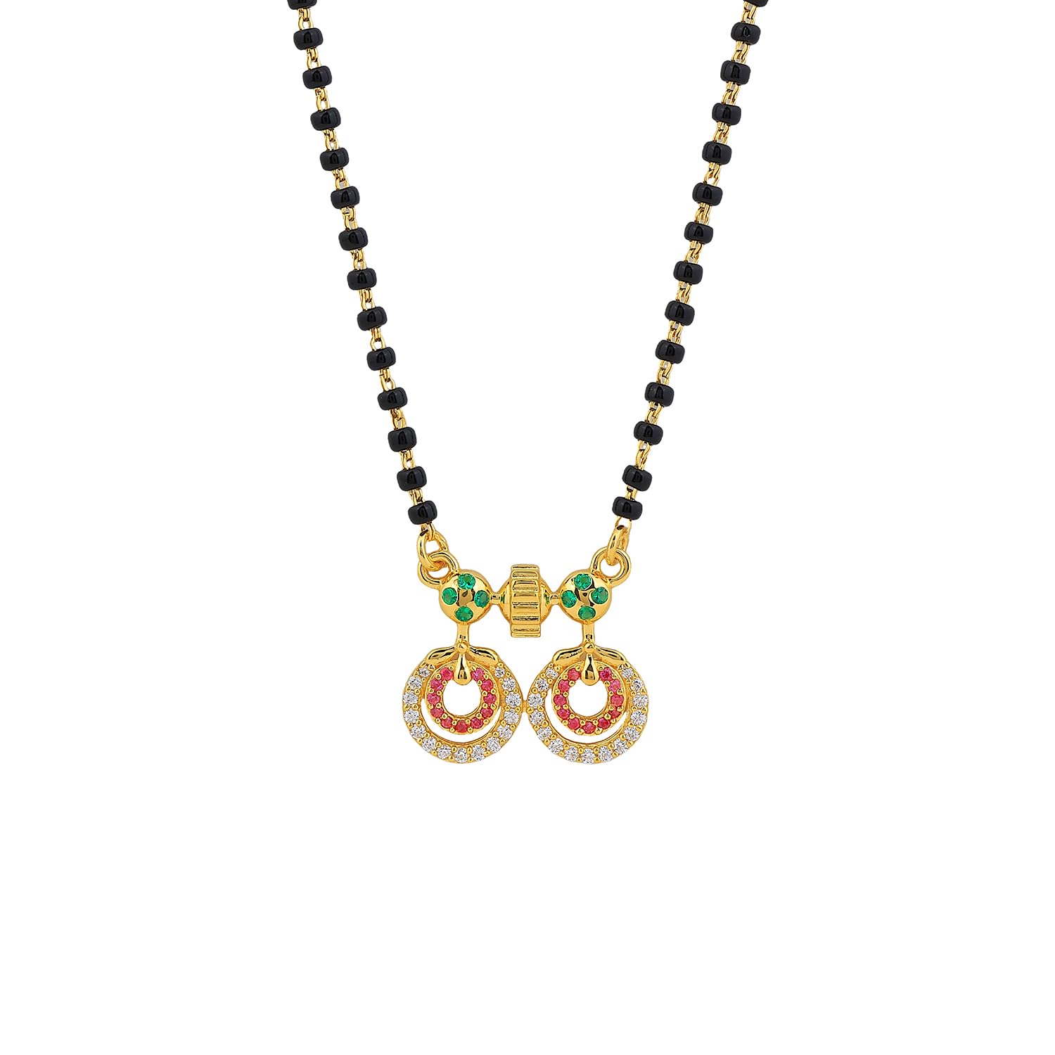 925 Sterling Silver1 Gm Gold Plated Double Ring Pendant Kala Mani/Black Beads Mangalsutra Necklace for Women | Hypoallergenic | Anti- Tarnish | Gift For Wife-image-43