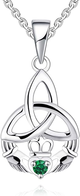 JO WISDOM Women Necklace,925 Sterling Silver Irish Celtic Claddagh Love Heart Pendant Necklace with AAA Cubic Zirconia