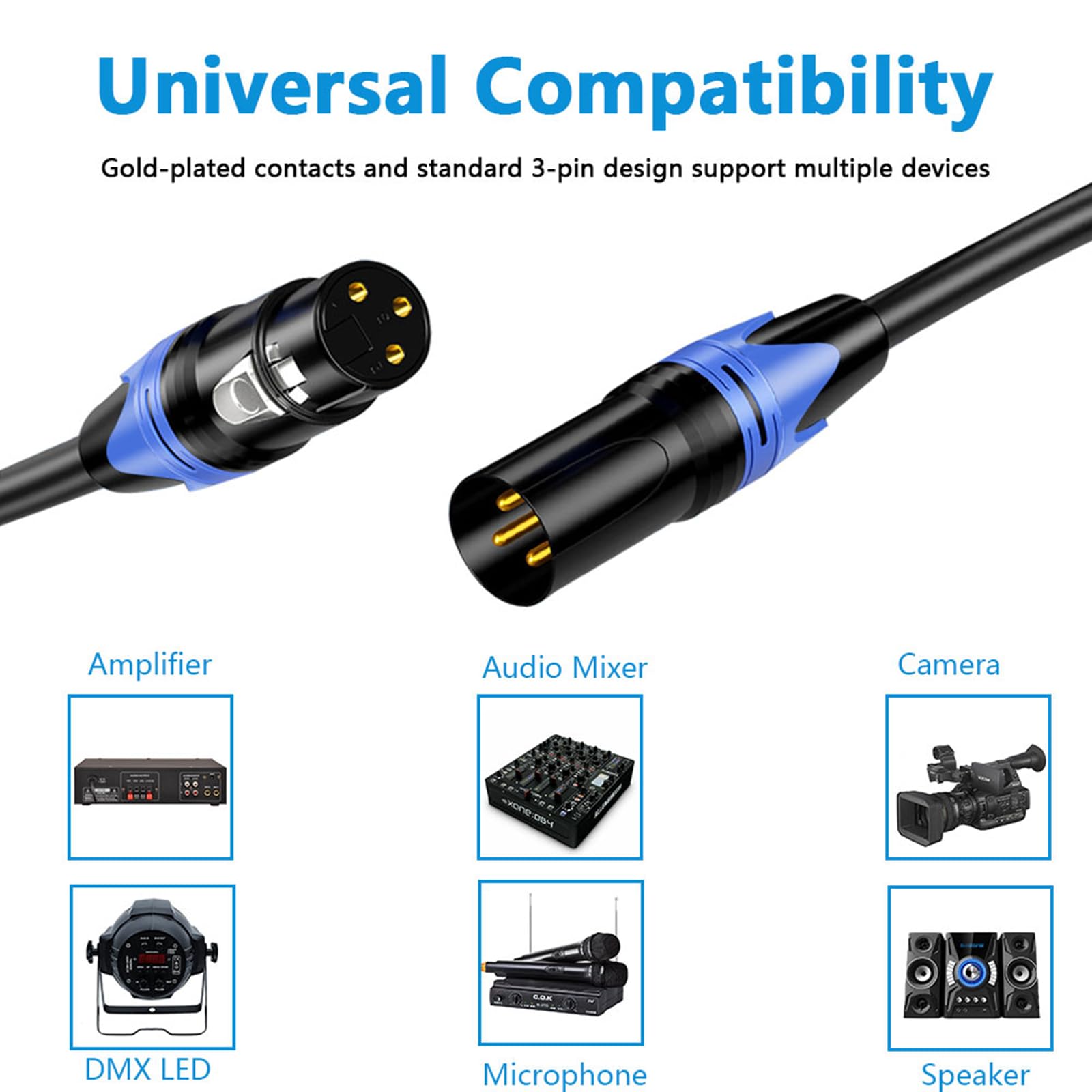 4 Stück 3M XLR Kabel Mikrofonkabel XLR Stecker auf Buchse, Bunte Stecker, 3m Balanced Mikrofonkabel, ideal für Mixer Audio Mikrofon
