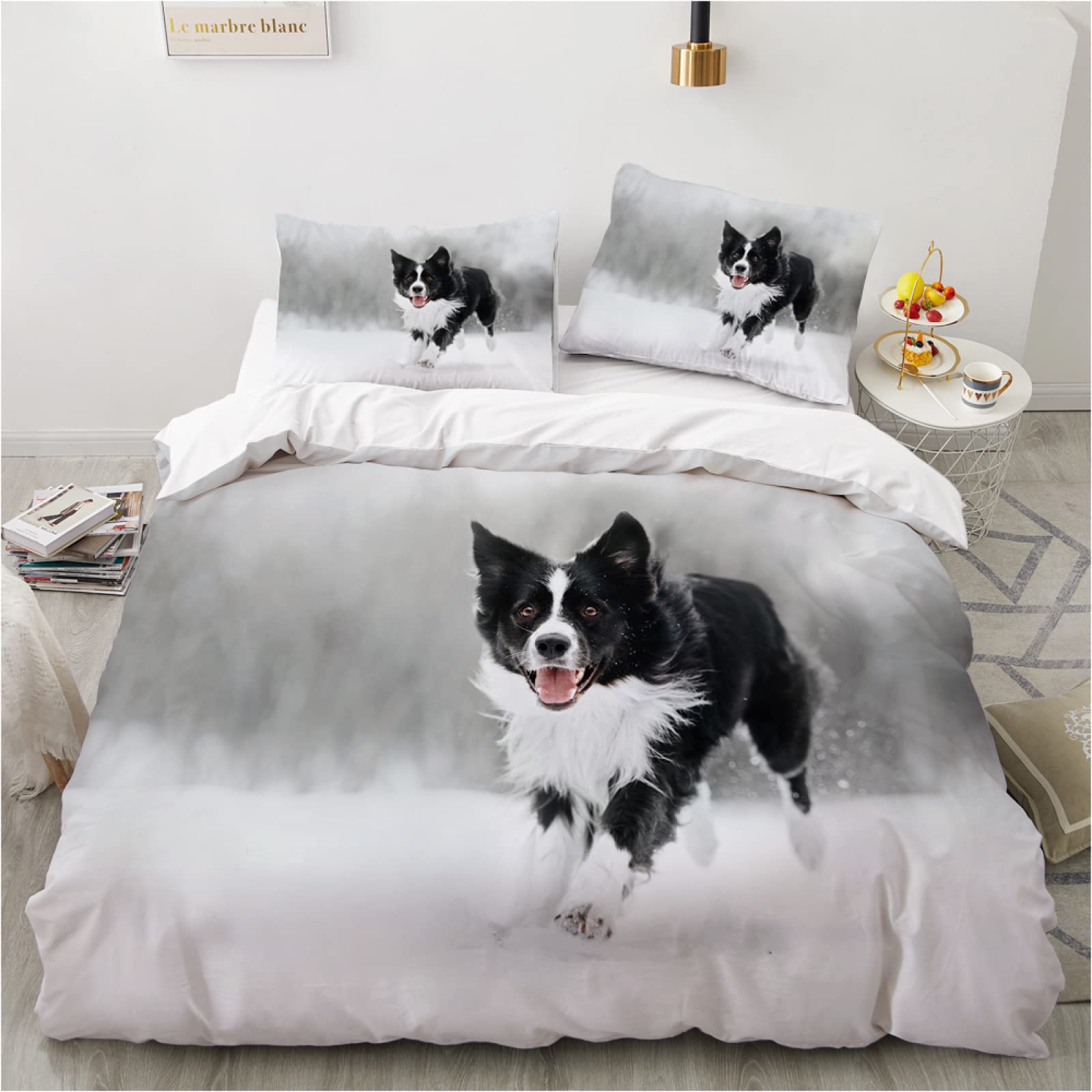 HONGNIUGrey border collie Bedding King Size Duvet Cover Set Breathable Soft  Comfortable Hypoallergenic Microfiber with Zipper Closure for Aldult
