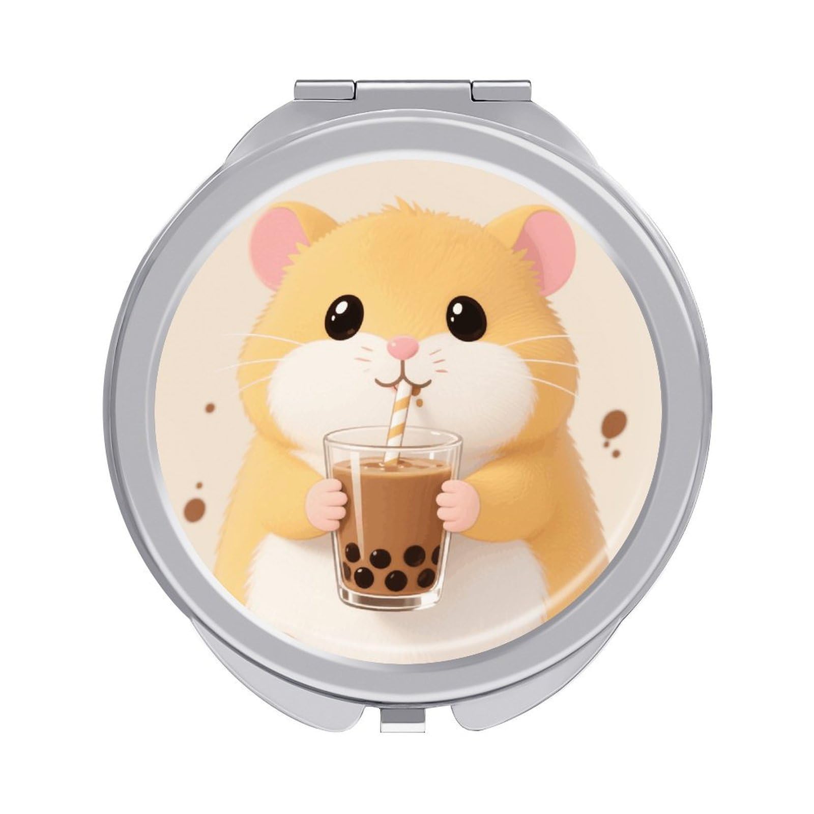 FodPand Compact Hand Mirror with 1x/2x Magnifying Round Travel Makeup Mirror Mini Foldable Hamster Cosmetic Mirrors Travel Essentials Gift for Women Girl Portable for Pocket Purse -Silver