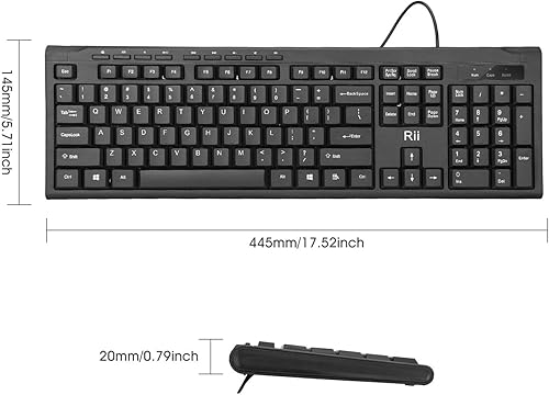 Miniatura 4 de Rii RK907 Teclado compacto ultrafino USB con cable para Mac y PC, Windows 1087VistaXP (negro) (2 piezas)