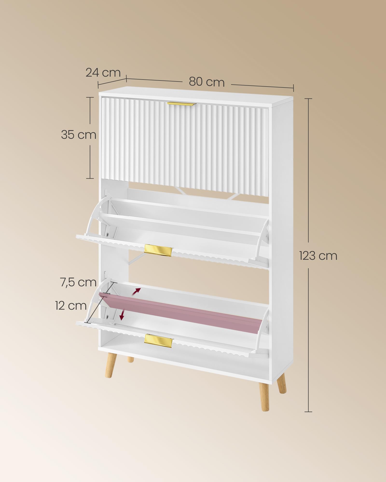 VASAGLE MAXE Collezione - Scarpiera con 3 Ribalte, Mobile Portascarpe Stretto Autoportante per Ingresso, con Ante Scanalate, per 18-24 Paia, Stile Moderno di MetàSecolo, Bianco Nuvola HSC302WB02