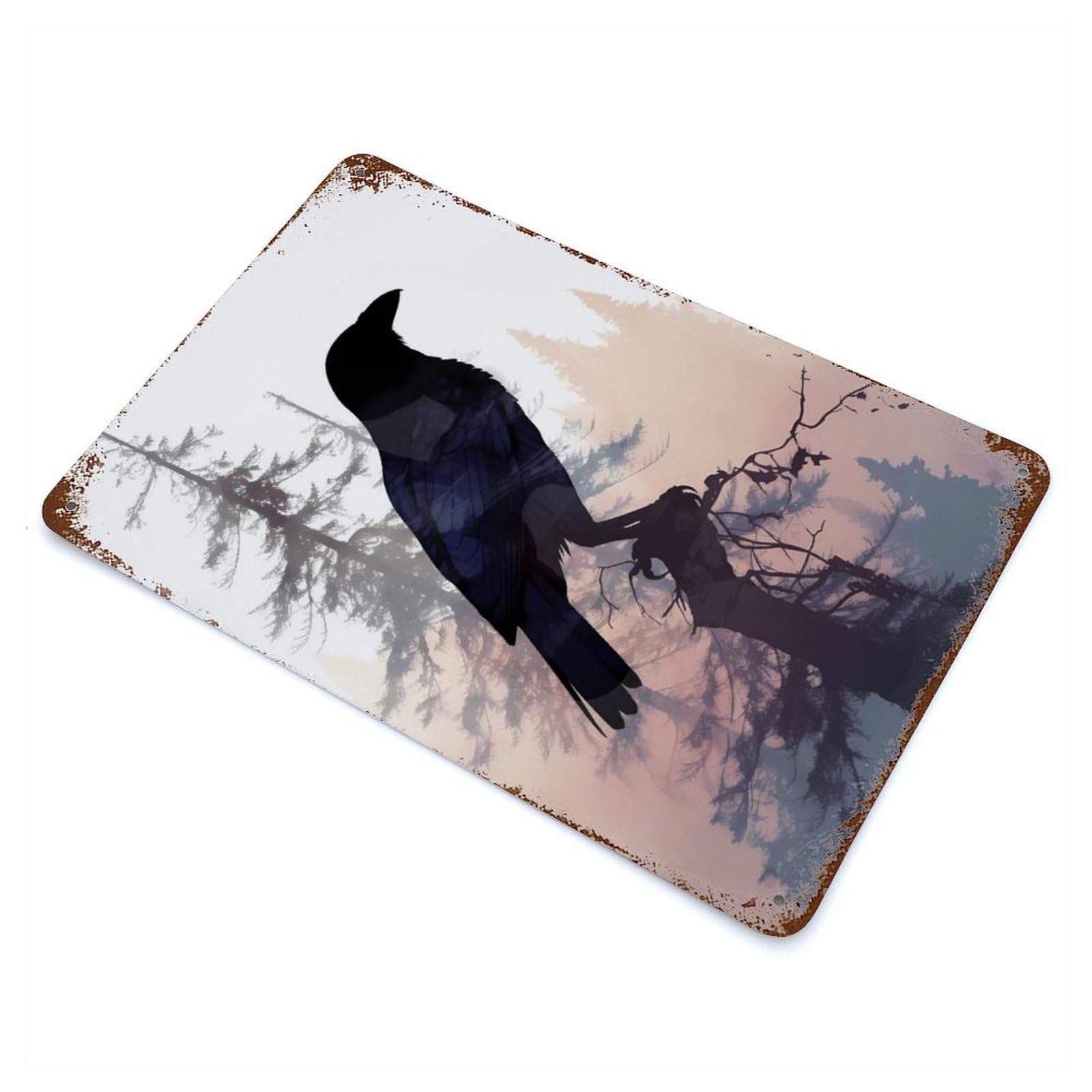Rust Effect Raven Forest Vintage Rust Metal Sign 11.8"x7.9", Classic Wall Plaque for Shed, Workshop And Garage Wall Decor