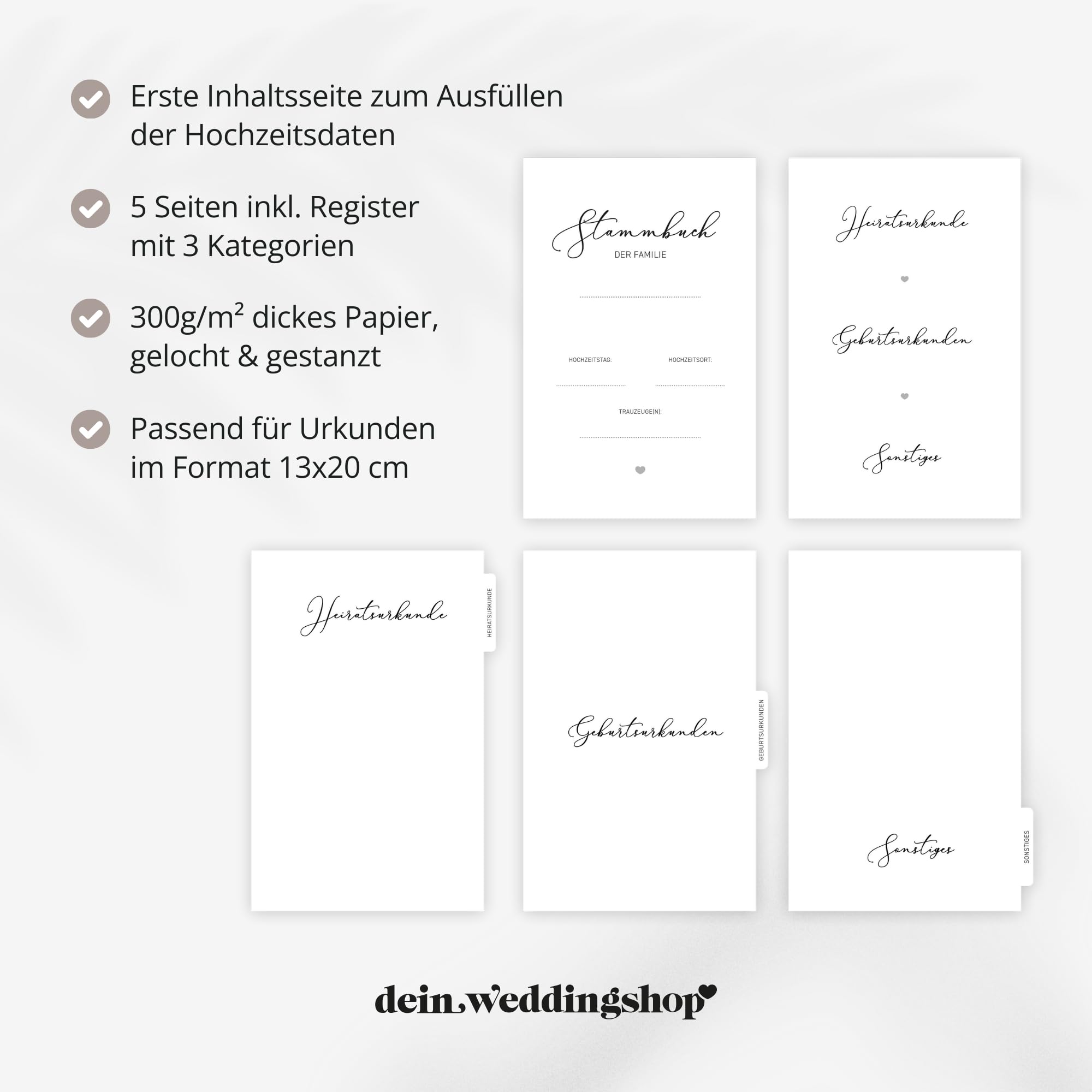 Stammbuch Hochzeit Stammbuch der Familie - Familienstammbuch Hochzeit Standesamt, Familienbuch - Deluxe Serie - Hardcover (Beige/Roségold) (16x21cm)