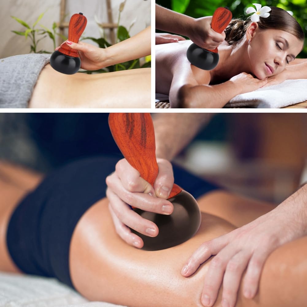 Piedra Caliente para Masaje Masajeador de Espalda EléCtrico con Control de Temperatura, Masajeador Gua Sha para Raspado de la Cara del Cuerpo-Enchufe de la UE