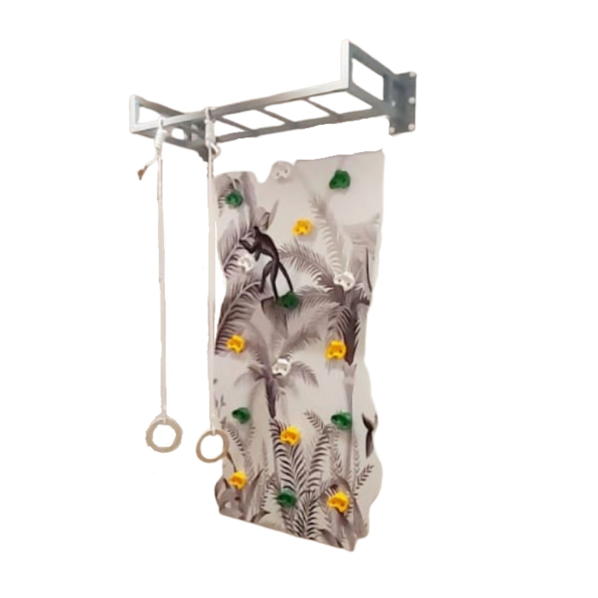 Moon Kids Jungle Climbing Wall With Hand Grips, Monkey Bar And 2 Gym Rings For Kids 4.5+ Years