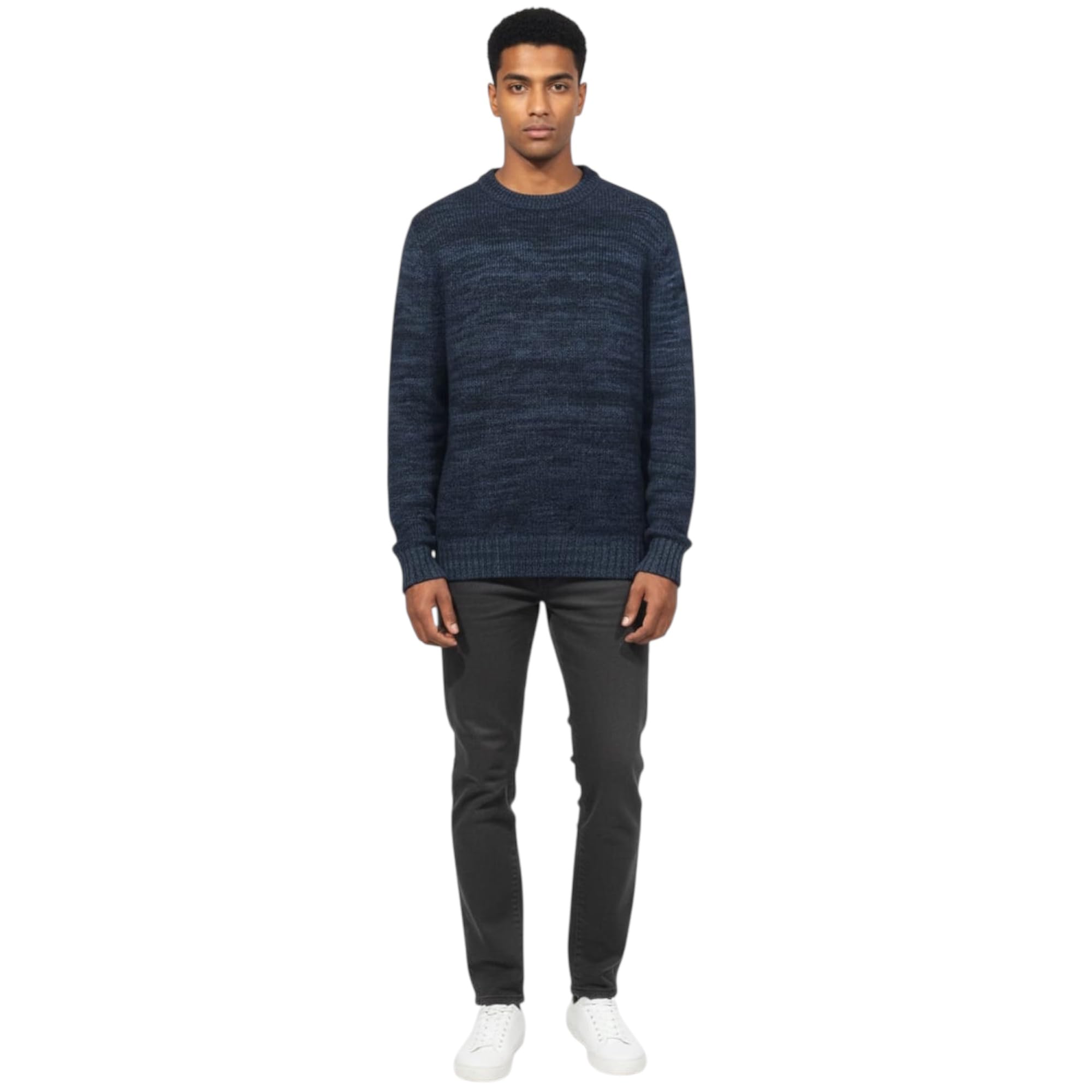 Men's Navy Marled Crewneck Sweater Textured Knit Long Sleeve XL-image-34