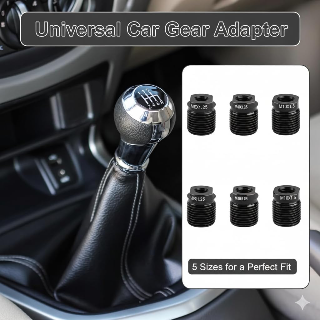 5PCS Shift Knob Adapter,Aluminum Alloy Shift Knob Replacement, M8×1.25,M8x1.25 M10x1.25 M10x1.5 M14x1.5 M12x1.25 Shift Knob, Easy Installation for Cars, Trucks, and SUVs