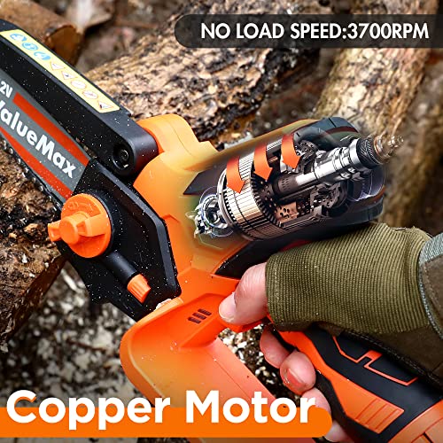 ValueMax Mini Akku Kettensäge 12V, 11CM/4 Zoll kleine Kettensäge mit 2 x 2,0 Ah Akku und Ladegerät inkl. Sicherheitsschloss Einhand Kettensäge Akku Handkettensäge für Bäume, Astwälder – Bild 5