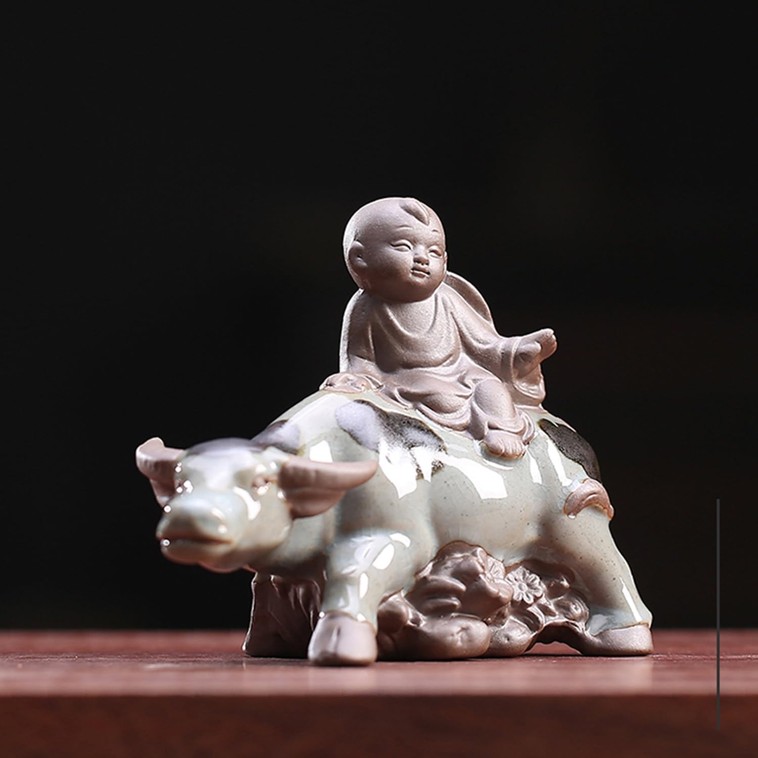 Pasterz Jeżdżący na Bawołach Figurka Biurko Herbaciarnia Ceramiczna ozdoba, Prezenty Dekoracji Stołu Herbaciarni