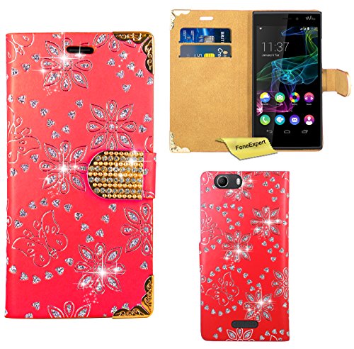 FoneExpert Wiko Ridge Fab Housse Coque Etui Housse Coque Bling Diamant en Cuir Portefeuille Wallet Case Cover pour Wiko Ridge Fab