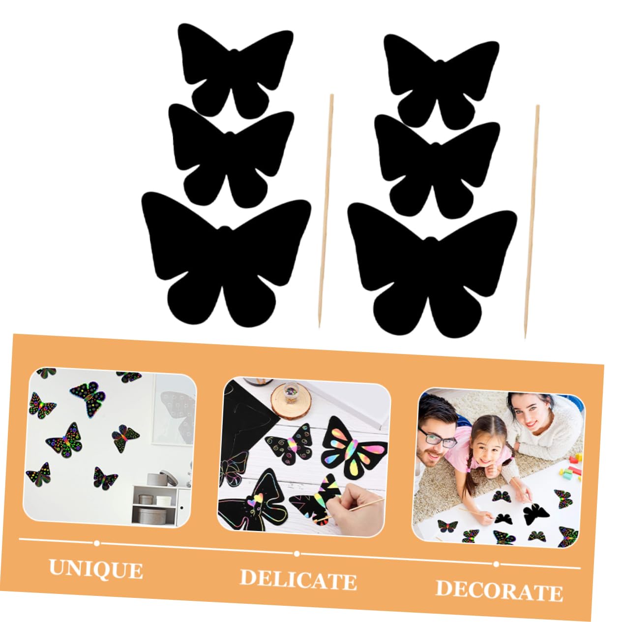 BRIGHTFUFU Delicate Scratch Paper Butterfly Bookmark Boys and Girls Scratch Card Creative Hand-Eye Coordination Activity