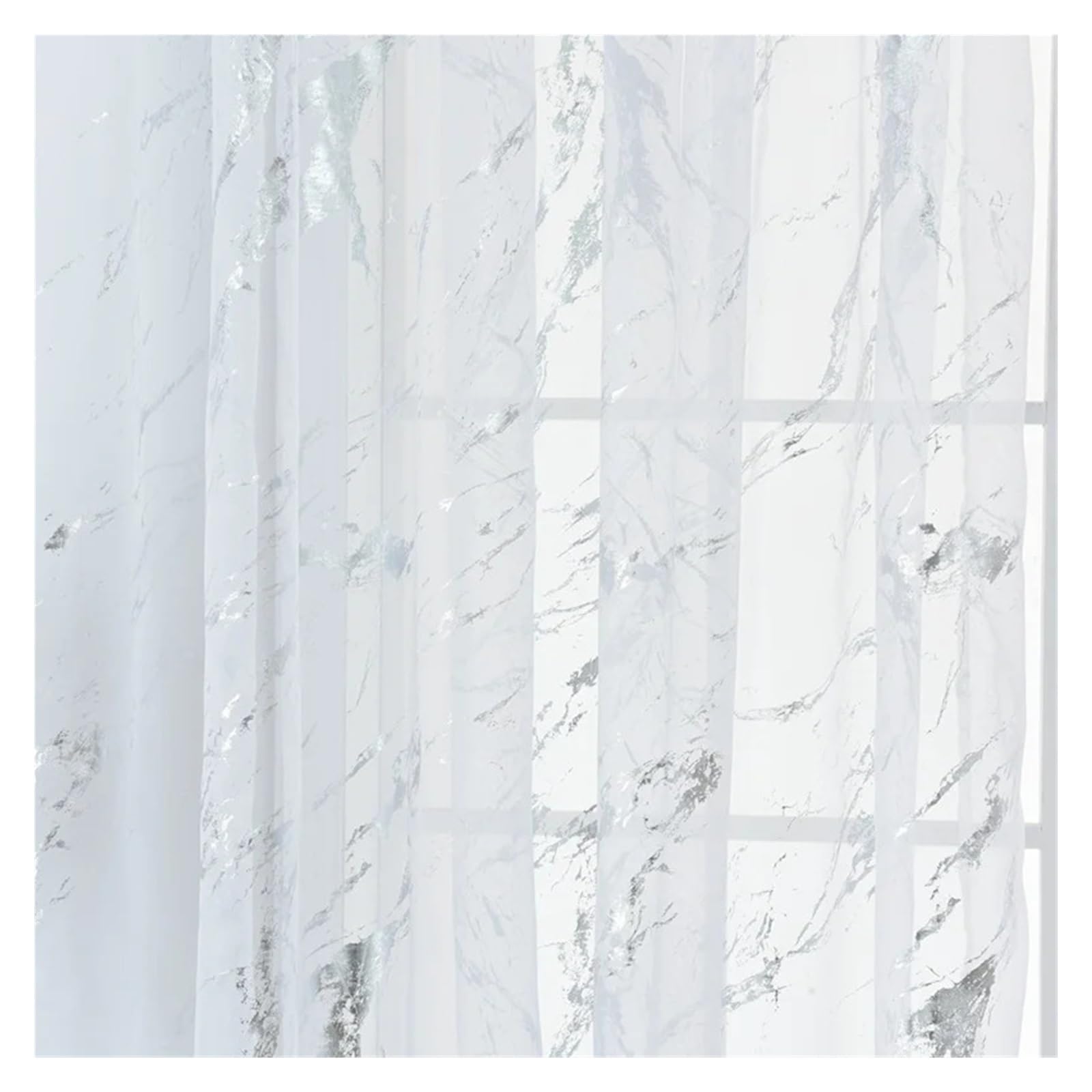 YGMNQAL Washable Gauze Curtain Golden Silver Marble Patterns Tulle For Bedroom Living Room 39.37"*78.74"(Silver)