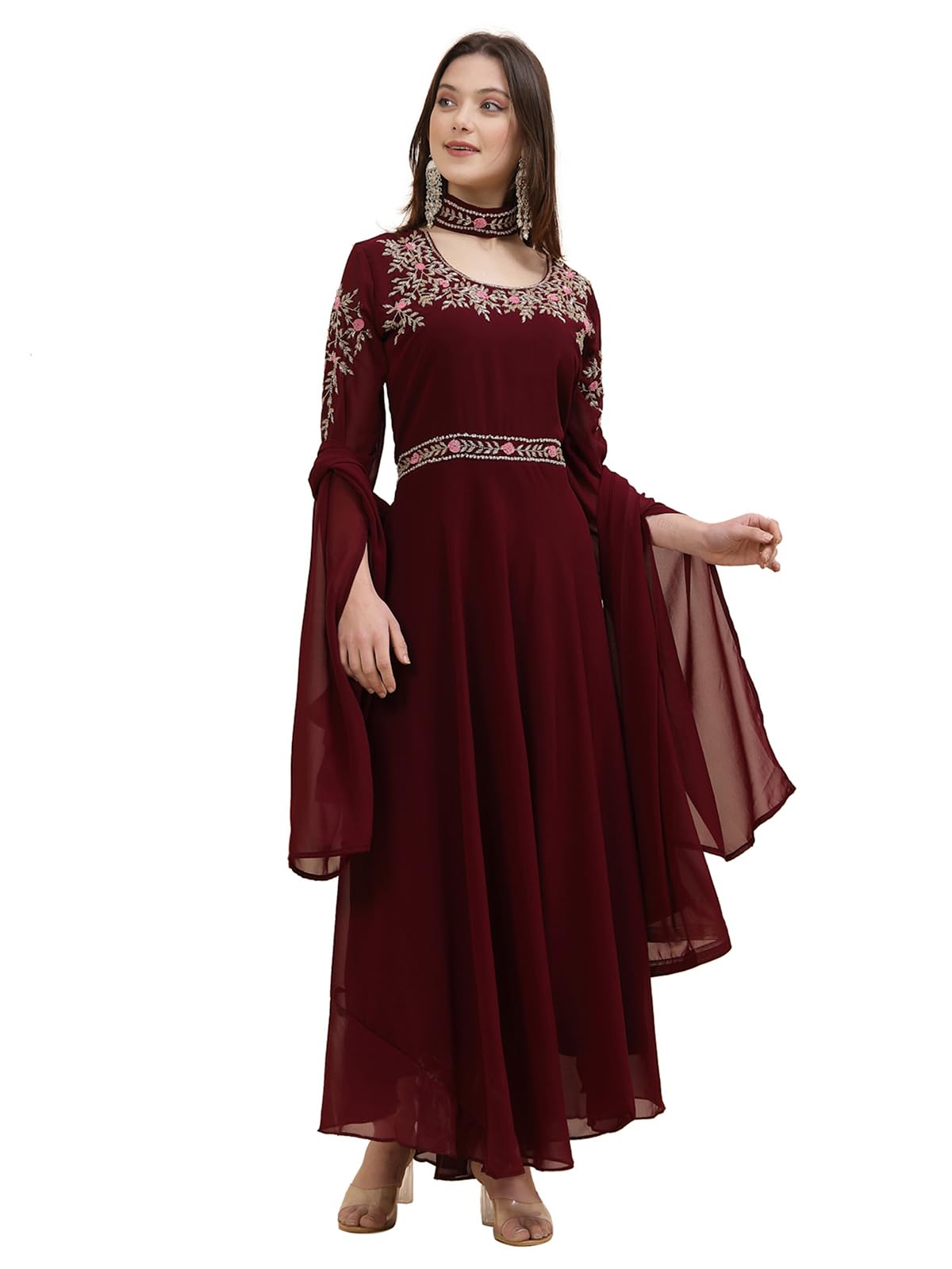 TS Lifestyle Women Embroidered Long Sleeve Gown Kurtas-image-2