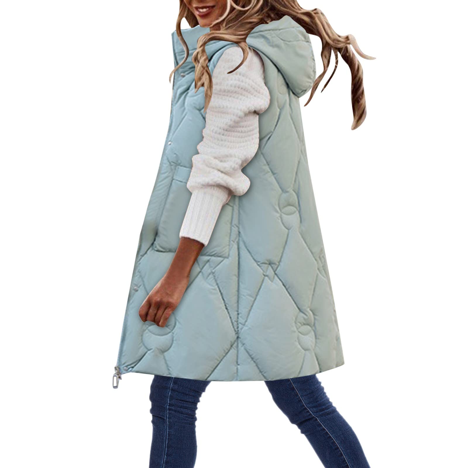Gilet in piuma da donna, leggero, elegante, lungo, classico, senza maniche, alla moda, per le mezze stagioni, con tasche, giacca a vento impermeabile