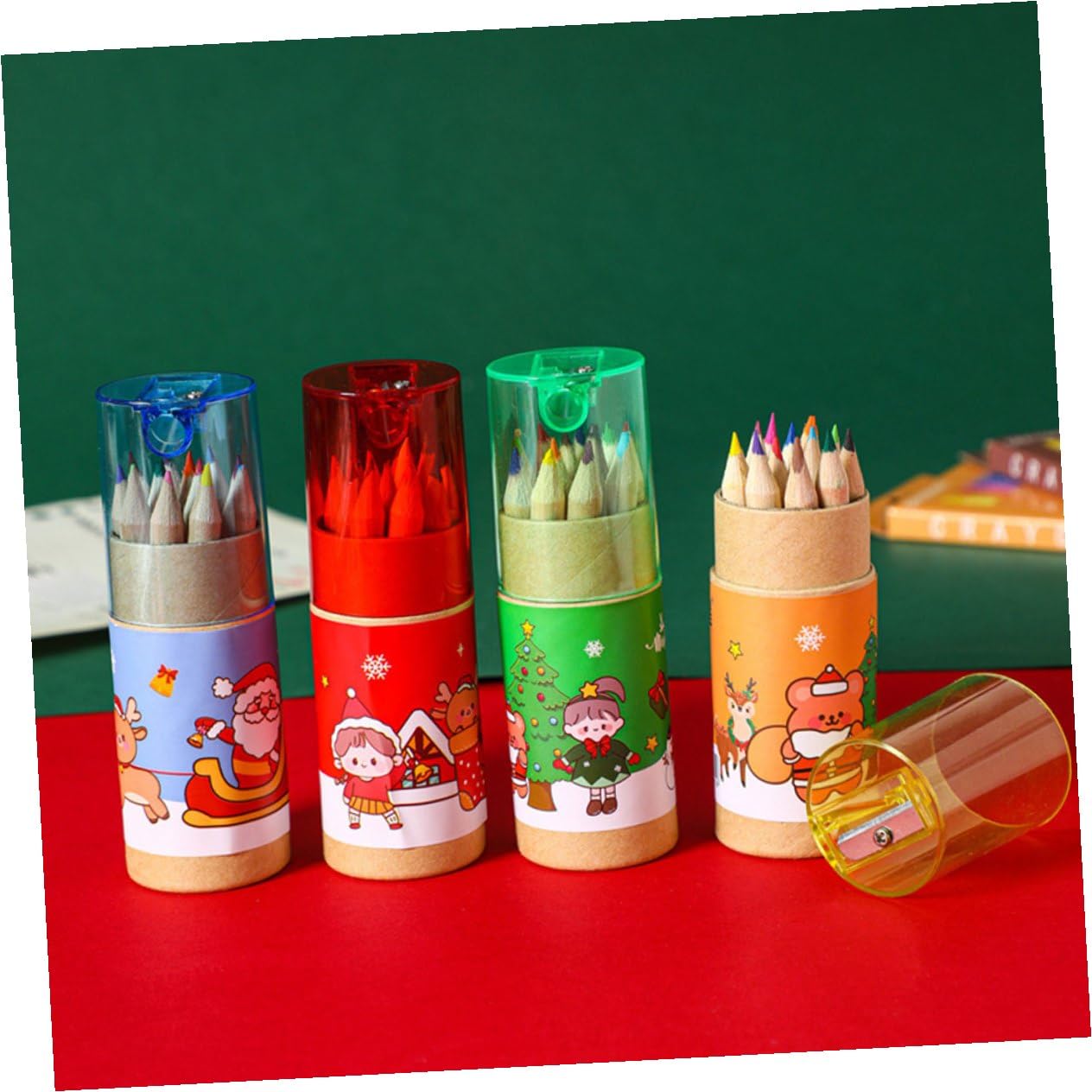 5 Ensembles Crayons De Couleur Pratiques 12 Crayons De Couleur Crayons De Noël Avec Gomme Pour Enfants Pour Enfants Crayons De 4 boîtes * 5