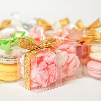 Vowcarol 2.25x2.25x3 Inches Small Favor Boxes, Clear Boxes for Macaron, Small Transparent Wedding Baby Shower Birthday Party Favor Boxes, 3 Macaron Box - 25 Pack