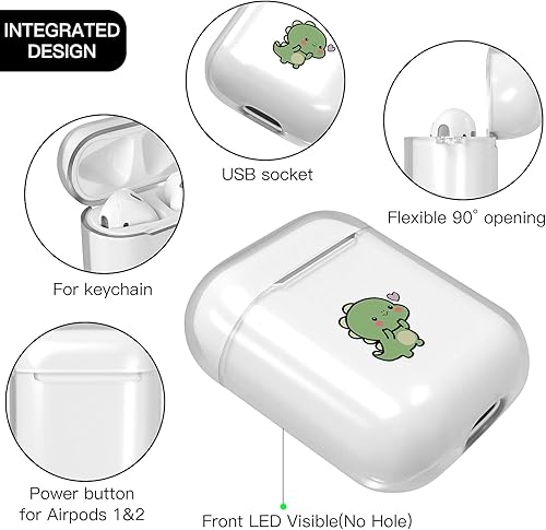 Miniatura 4 de Idocolors Funda para AirPods de dinosaurio verde compatible con AirPods 2 para niñas y niños, bonitas fundas creativas para parejas, silicona TPU