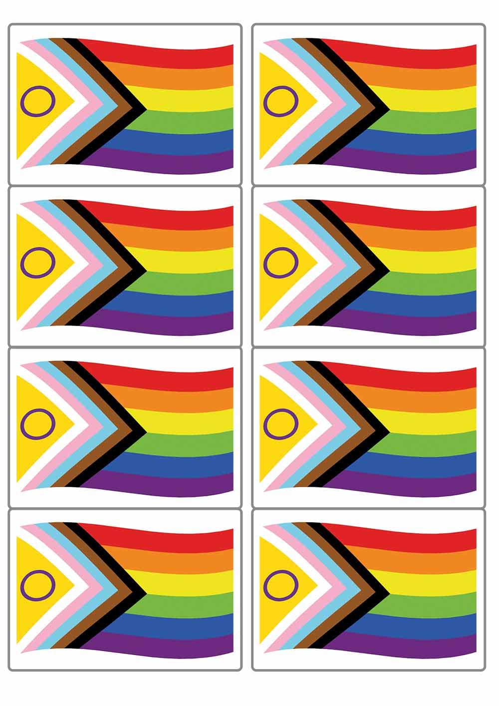 Pride Progress Flag Diversity LGBTQAI+ Rectangular Matt Paper Stickers A4 Sheet of 8 (Each Sticker is 99mm x 68mm) (Flapping)