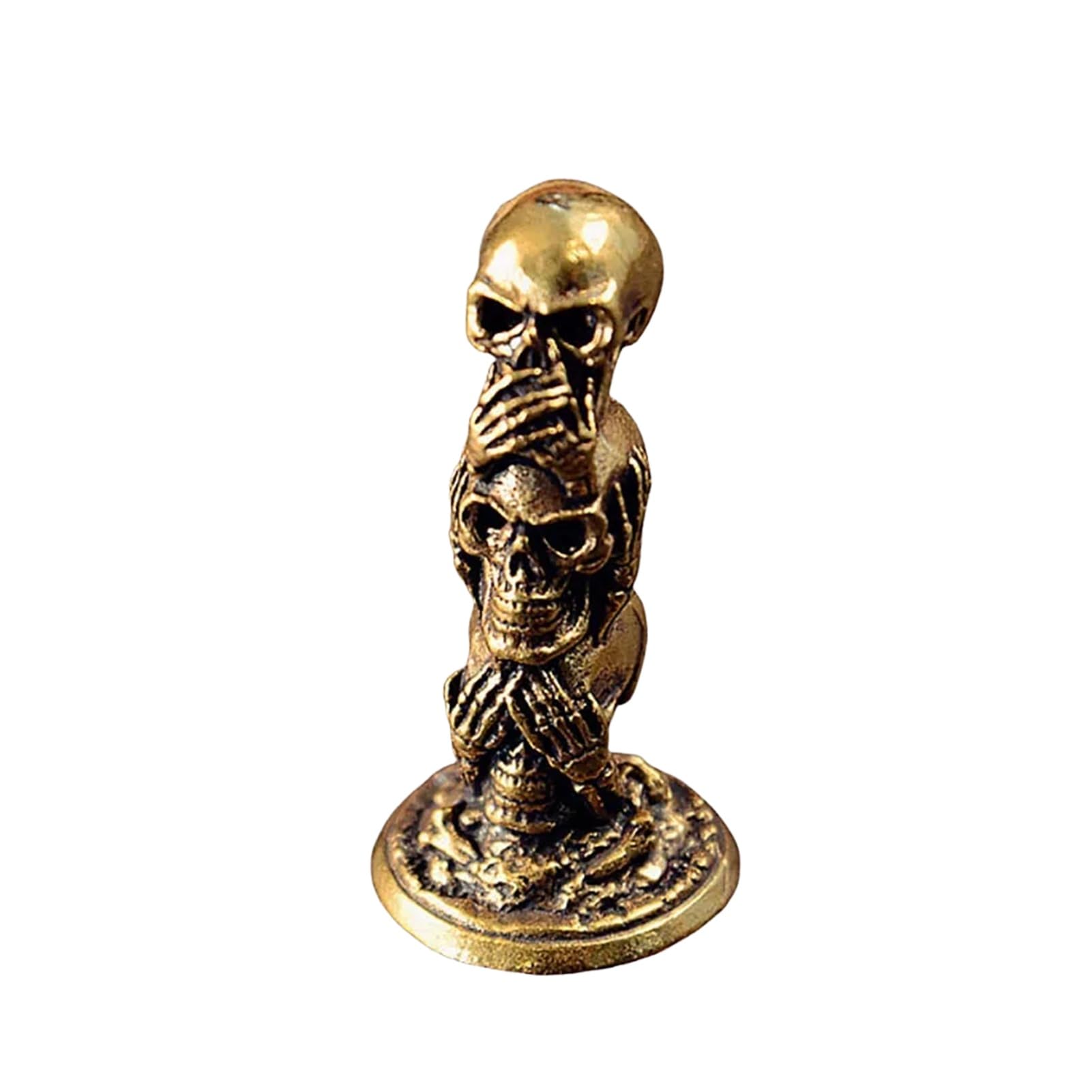 Huolimxun Brass Three-layer Skull Figurine Retro Punk Style Mini Ornament Desktop Decoration Crafts