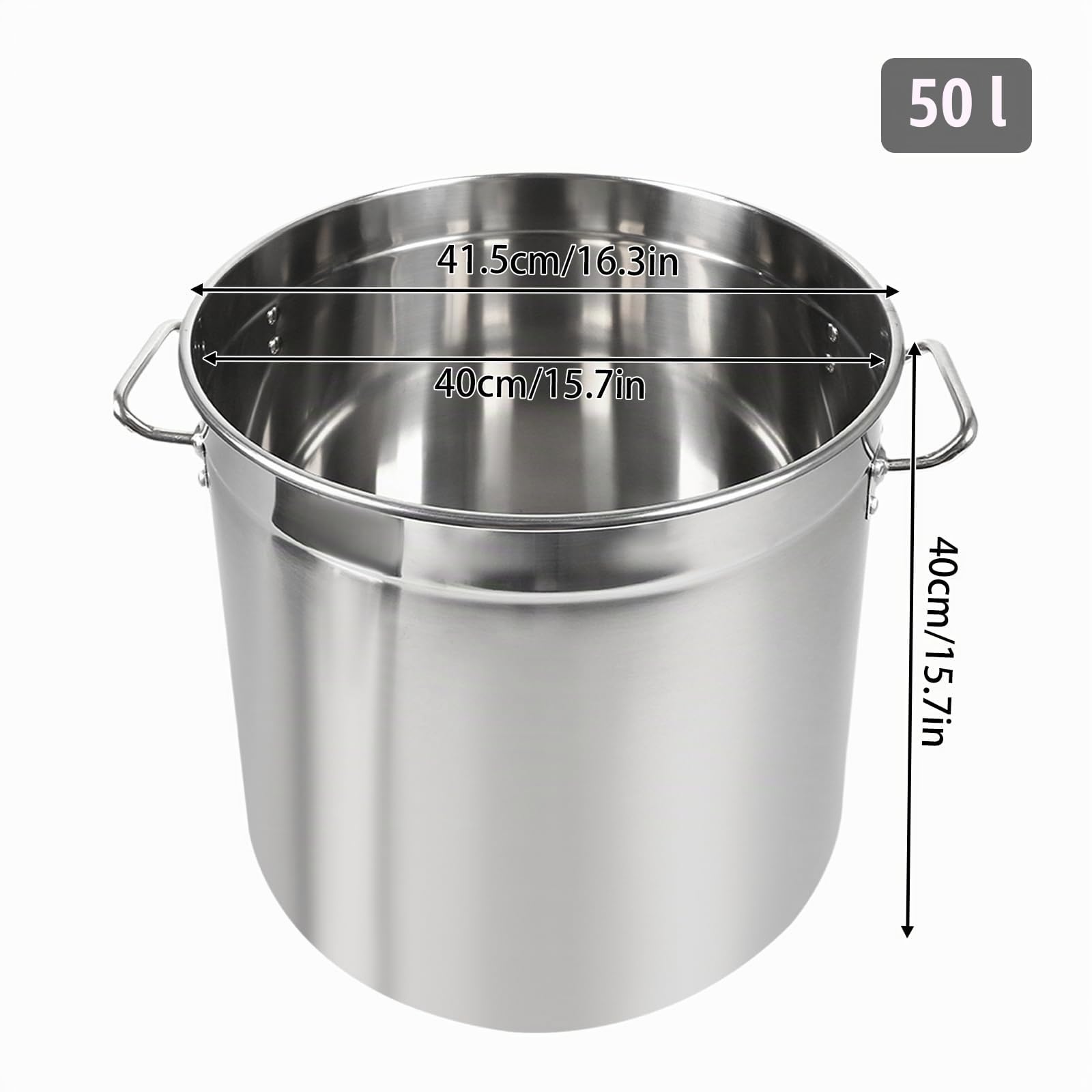 35/50/70 Liter Gastronomie Kochtopf, Suppentopf Mit Edelstahl Deckel, Kochtopf Induktion Groß mit Griffen, für Gasherden, Elektroherden, Induktionsherden (50L)