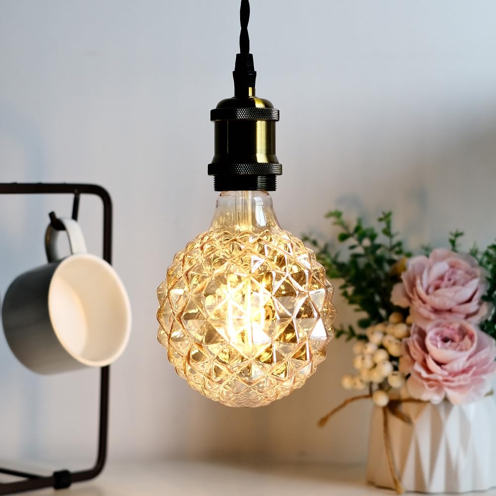 Ampoule LED G125 Géante Vintage à Facettes – 4W 2500K Lumière Chaude Ambrée, E27, Design Artistique Non Dimmable