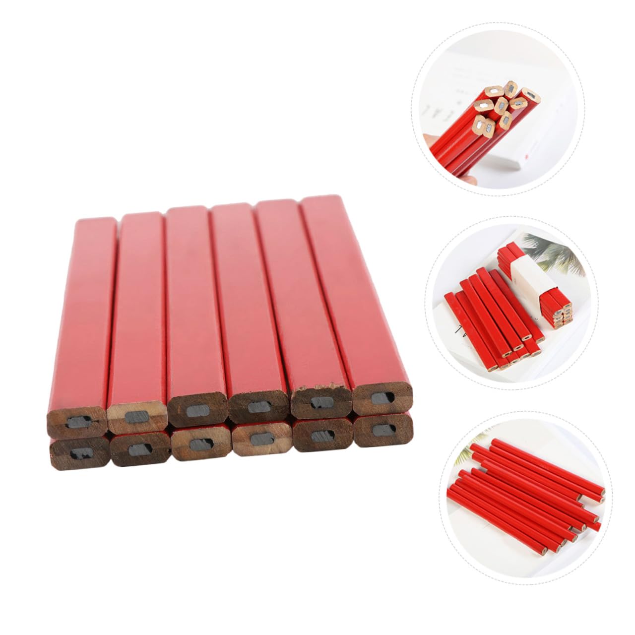 Crayon de Charpentier Octogonal Rouge en Bois 72 Pièces pour Travail | Trait Non Circulaire, Surfaces Dures et Irrégulières, Lot de 72, Usage Bricolage et Chantier