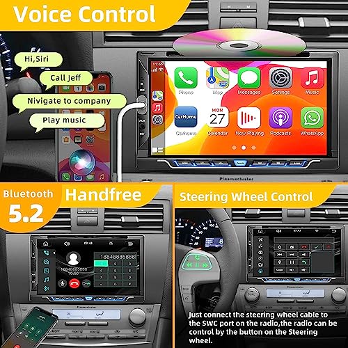 Double Din Car Stereo with CD/DVD Player, Apple CarPlay/Android Auto 7” Double din Radio with Backup Camera, Mirror Link, Bluetooth, AM FM Radio Receiver, SWC, Subwoofer, USB/TF/AUX… - Image 5