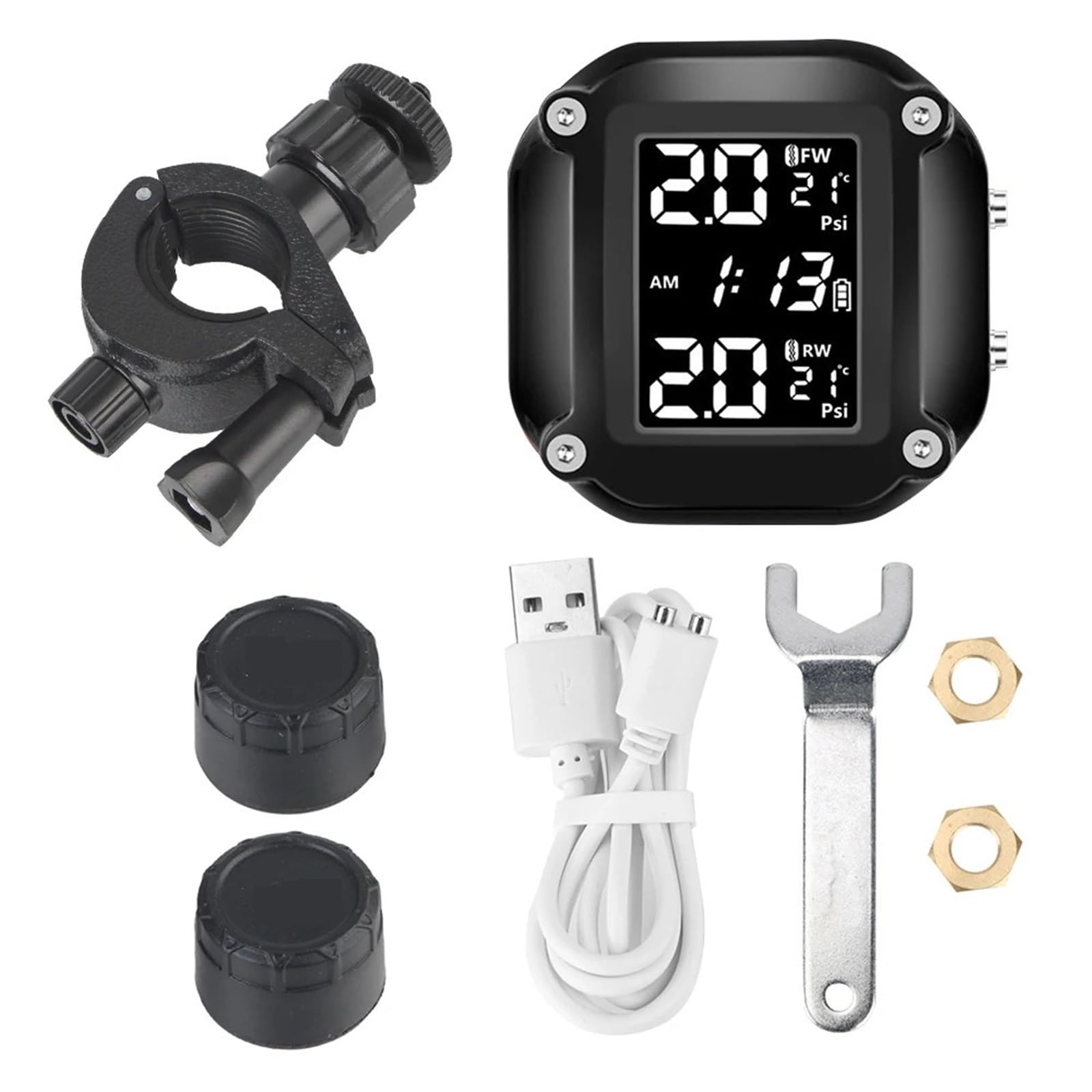 Monitor ciśnienia w oponach System alarmowy monitorowania ciśnienia w oponach motocyklowych TPMS Wyświetlacz LCD z 2 czujnikami zewnętrznymi Bezprzewodowy Cyfrowy miernik ciśnienia w oponach