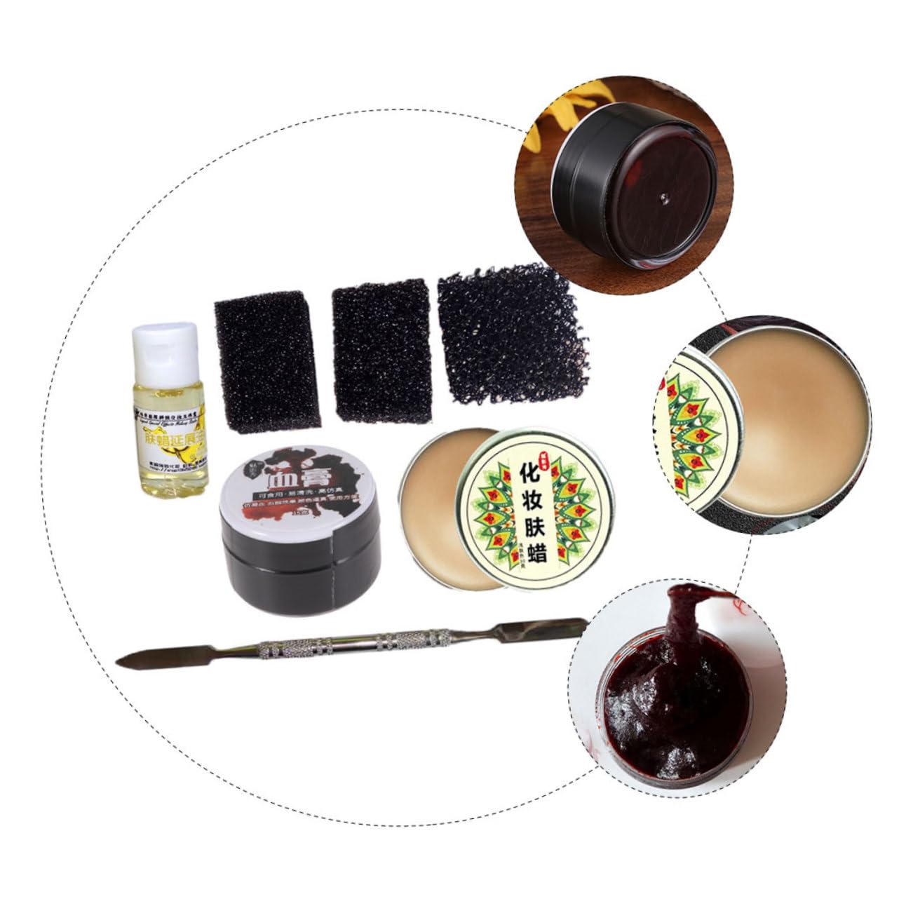 FOMIYES Set Halloween Makeup Wax Kit Fake Blood Stage Makeup Wax Face Painting Wax Stipple Sponge Makeup Modeling Scar Wax Special Effects Skin Wax Scar Wax Makeup Halloween Blood Makeup