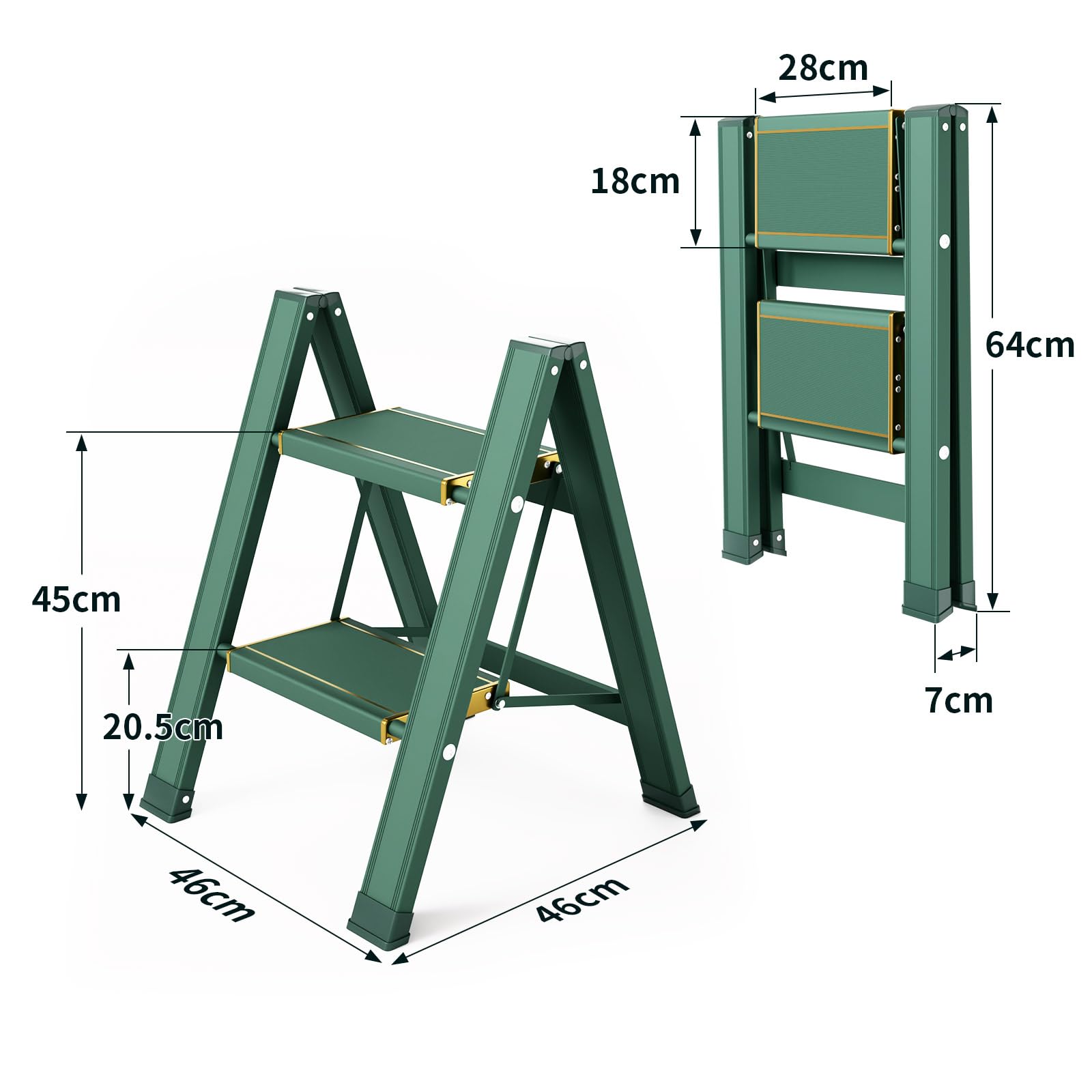 KULACO Escabeau 2 marches pliable, capacité 150 kg avec larges pédales antidérapantes, échelle pliante en aluminium, échelle multifonctionnelle pour la maison, la garde-manger, intérieur et extérieur