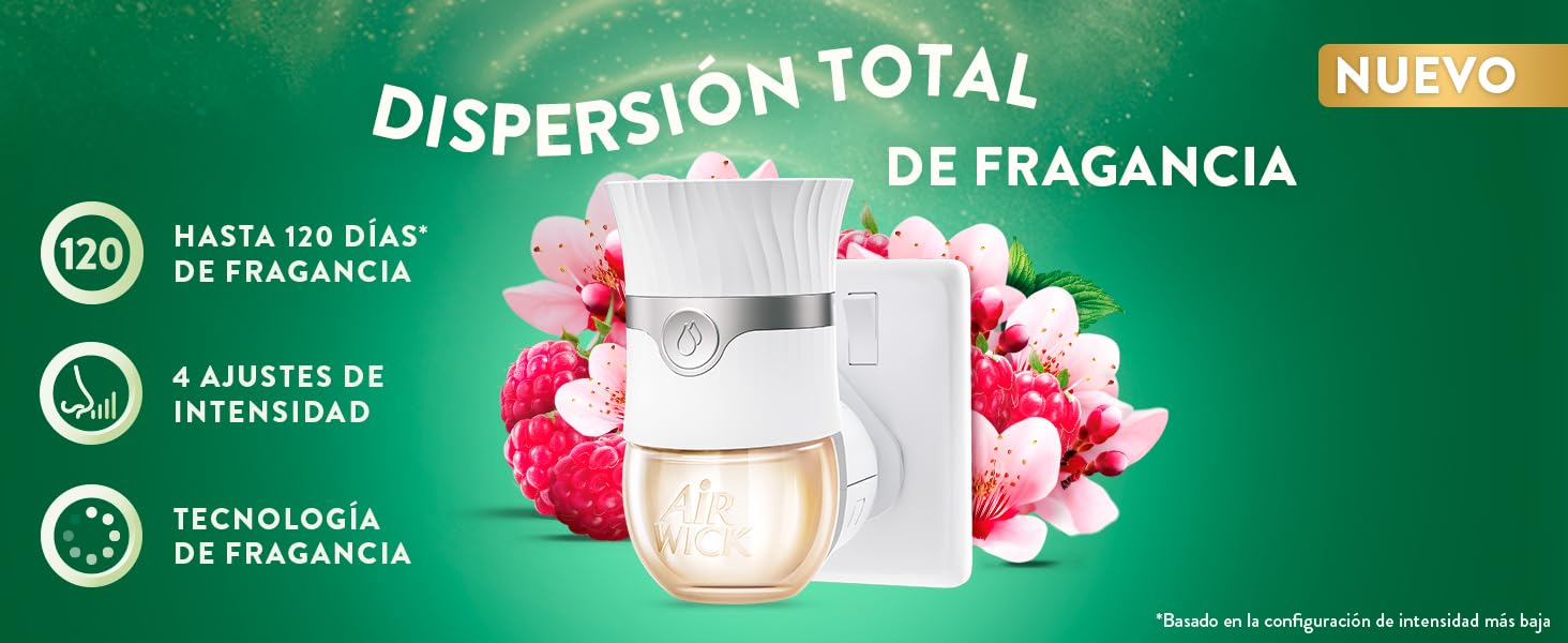 Air Wick Recambio para Ambientador Eléctrico con aroma a Flor de cerezo y Frambuesa, infusionado con 2 veces más aceites esenciales